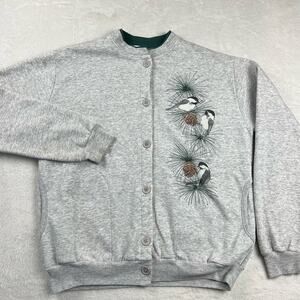AU Sportswear Vintage Nature Bird Snap Button Sweatshirt Women's size Medium USA
